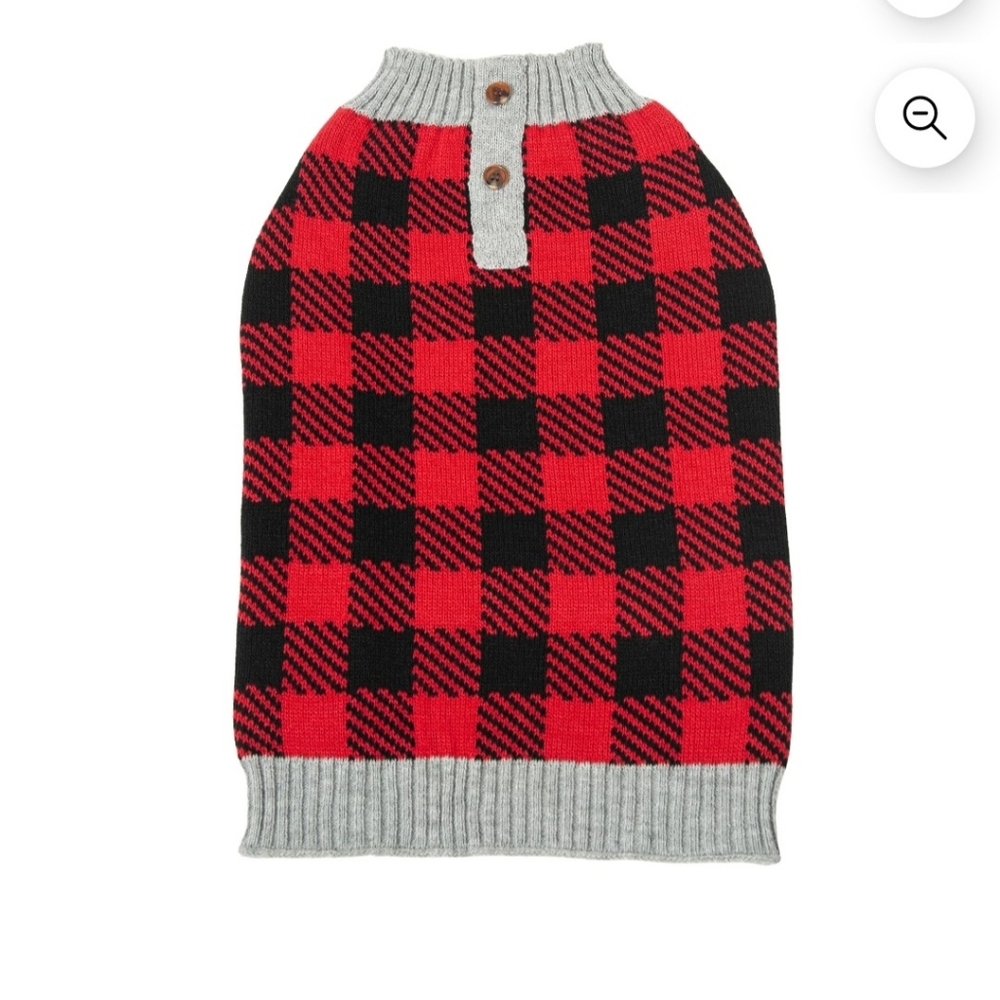 Vibrant Life Dog Pet Clothes Buffalo Plaid Red Black Winter Apparel Sweater